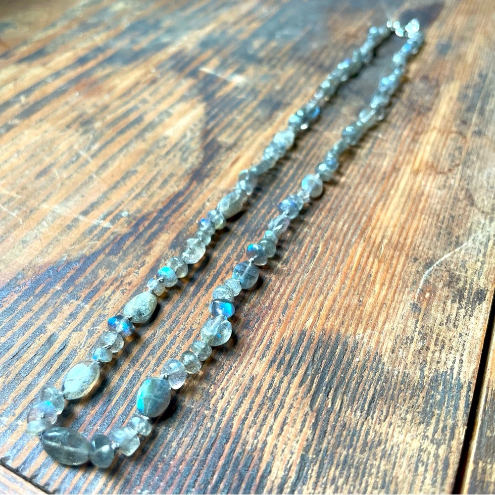 19" Labradorite Mixed Gemstone Silk Hand Knotted Sterling Silver .925